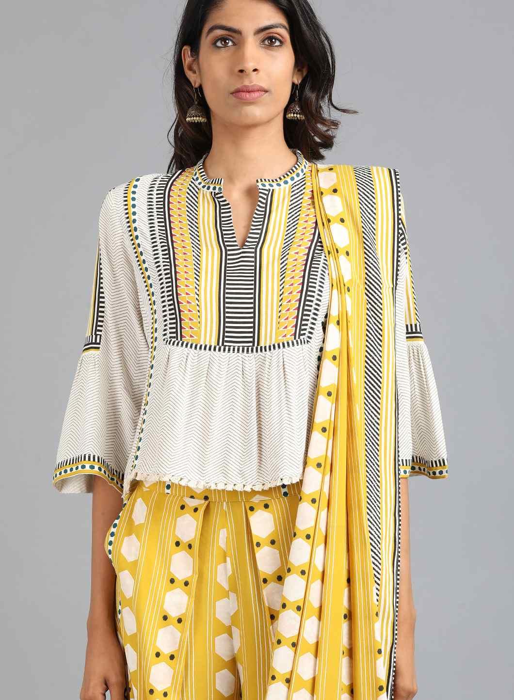 Yellow &amp; White Printed Gypsuit - wforwoman