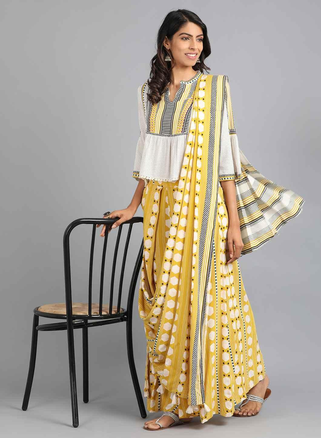 Yellow &amp; White Printed Gypsuit - wforwoman