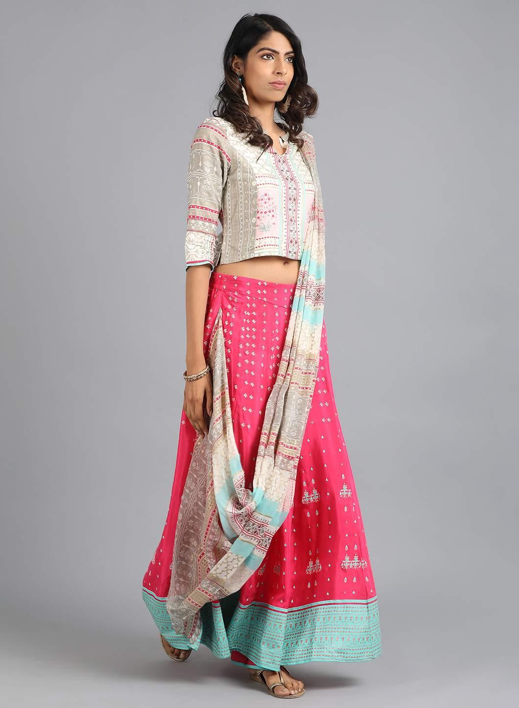 Pink &amp; White Mandarin Neck Printed Gypsuit - wforwoman