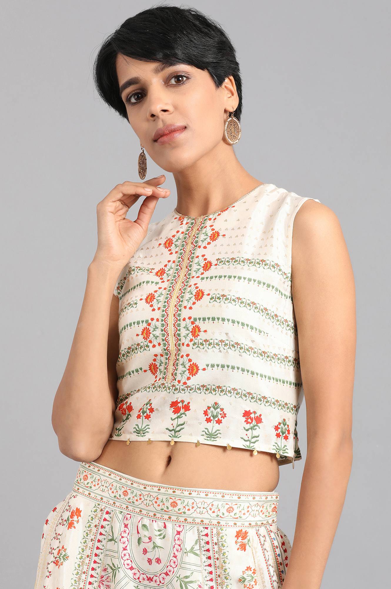 White Round Neck Embellished kurta Set