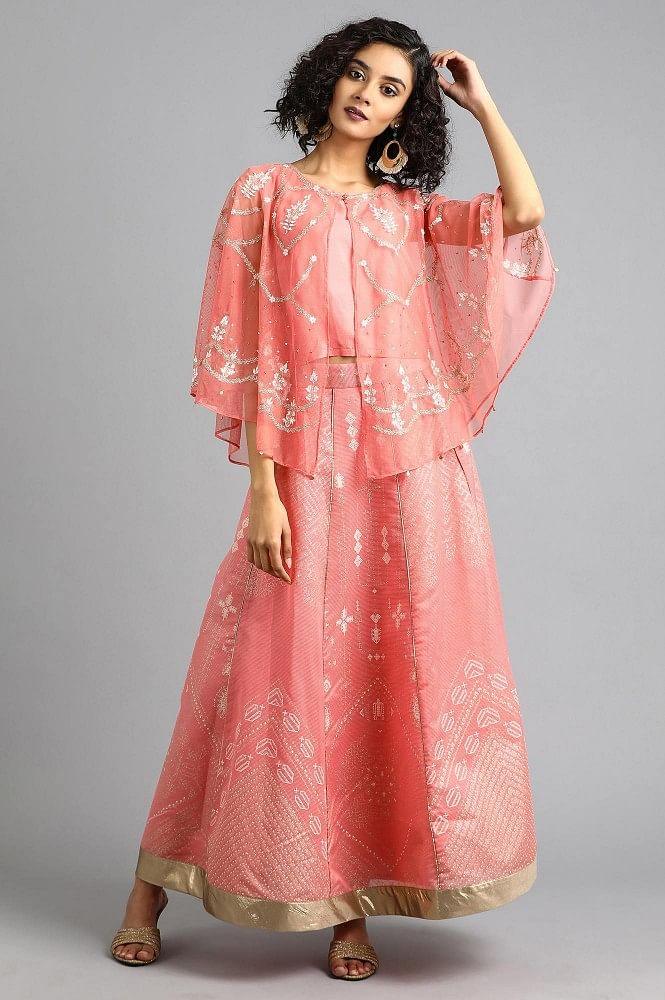 Pink Round Neck Cape Sleeves kurta Set - wforwoman