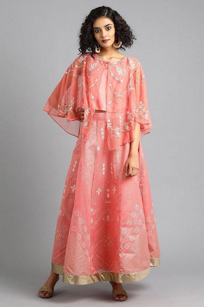 Pink Round Neck Cape Sleeves kurta Set - wforwoman