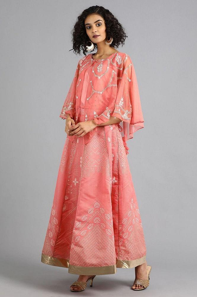 Pink Round Neck Cape Sleeves kurta Set - wforwoman