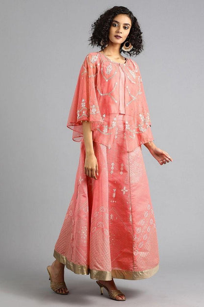 Pink Round Neck Cape Sleeves kurta Set - wforwoman