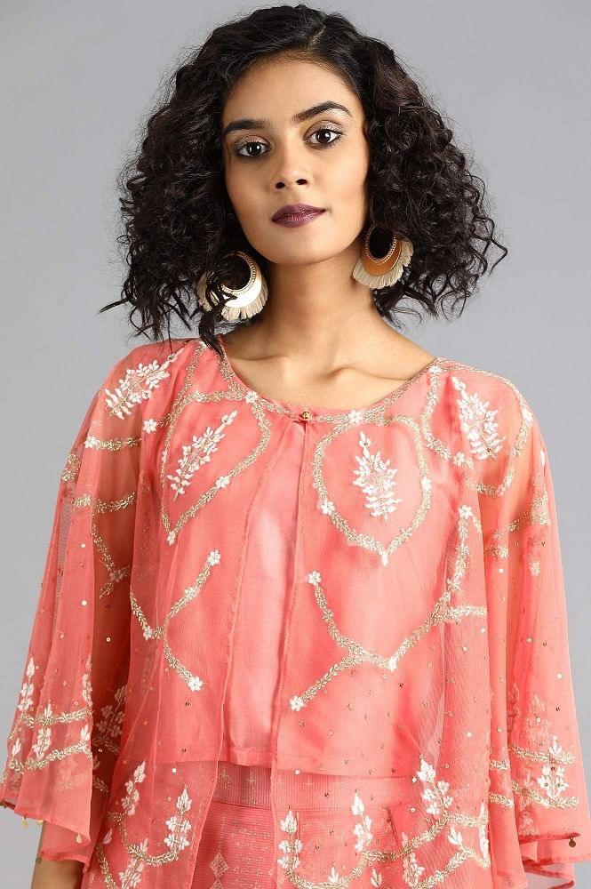 Pink Round Neck Cape Sleeves kurta Set - wforwoman