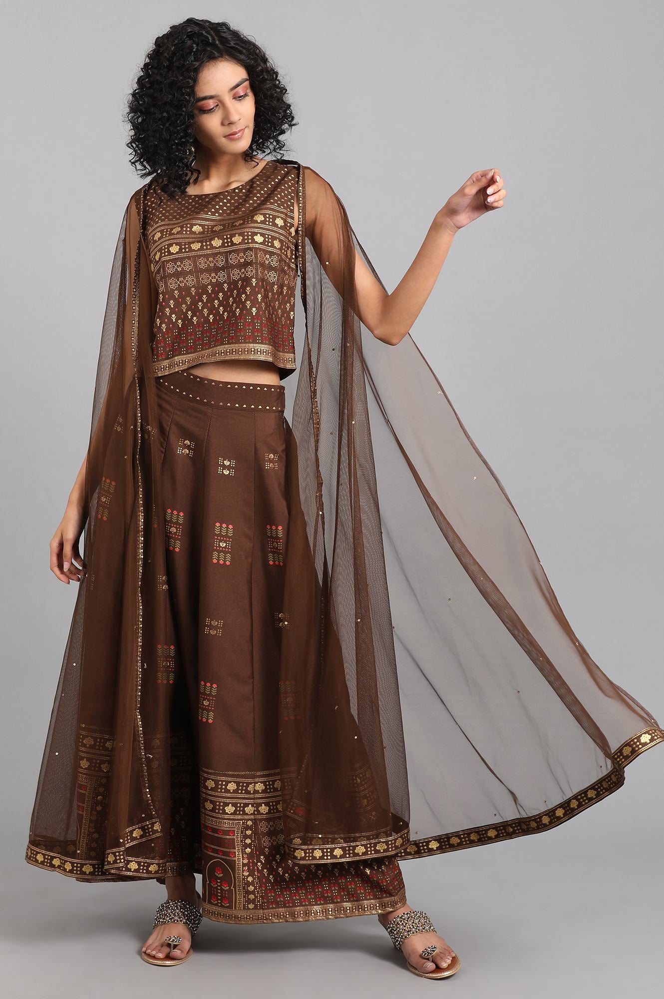 Brown Round Neck Cape Sleeve kurta Set