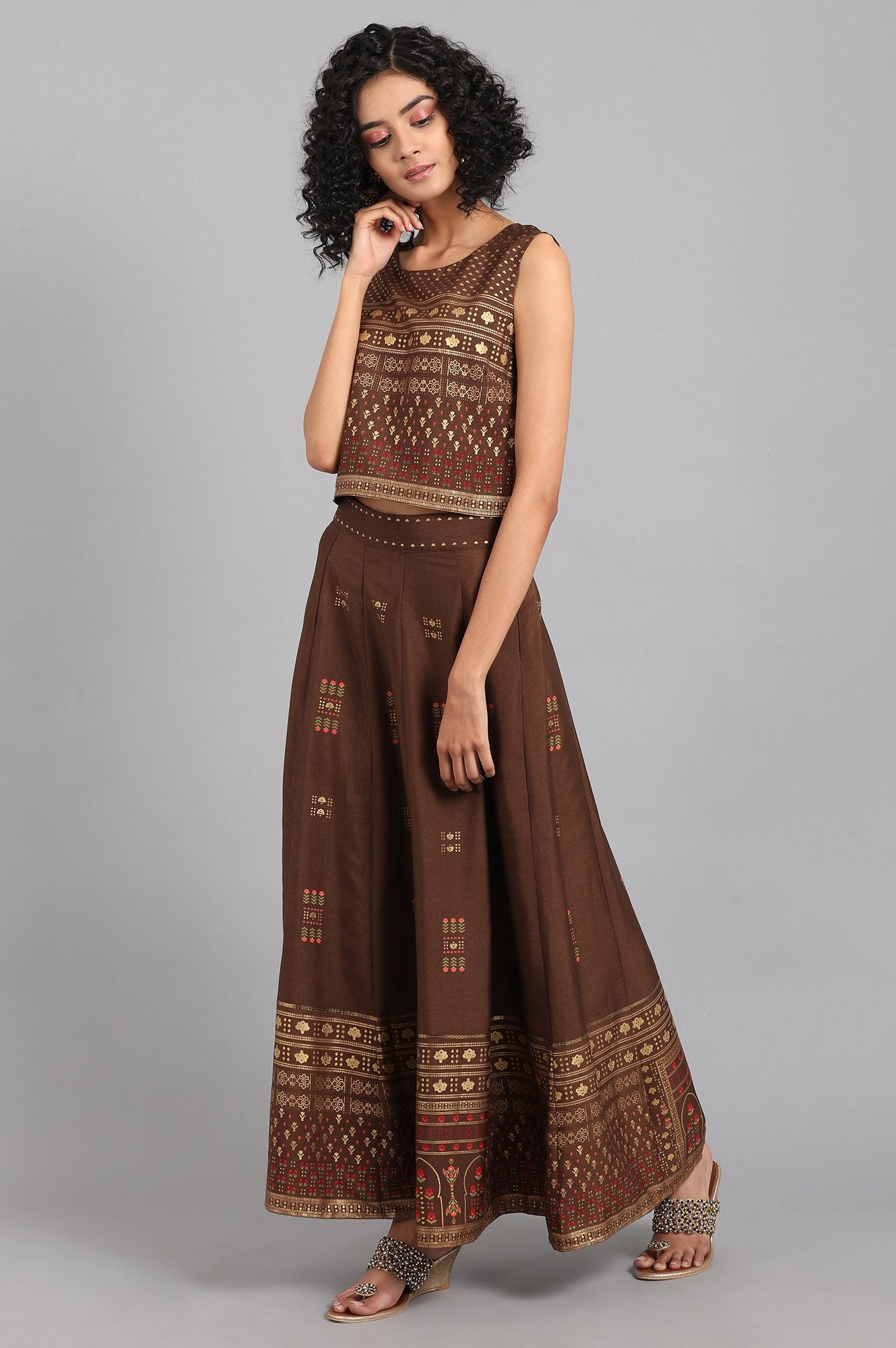 Brown Round Neck Cape Sleeve kurta Set