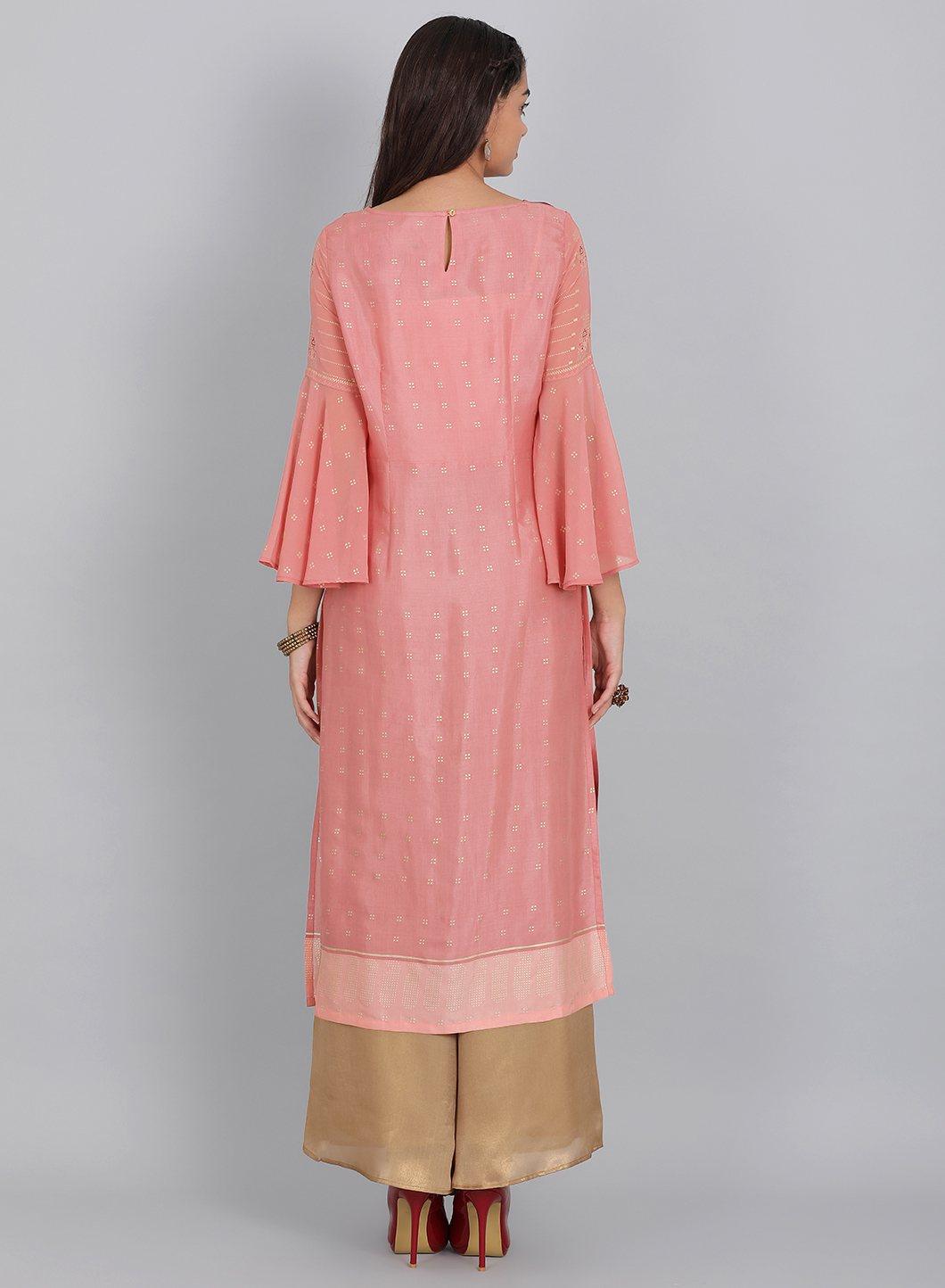 Pink Round Neck Ruffle Sleeves kurta. - wforwoman