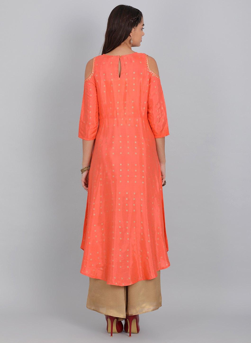 Orange Embellished Cut-Out Sleeves kurta - wforwoman