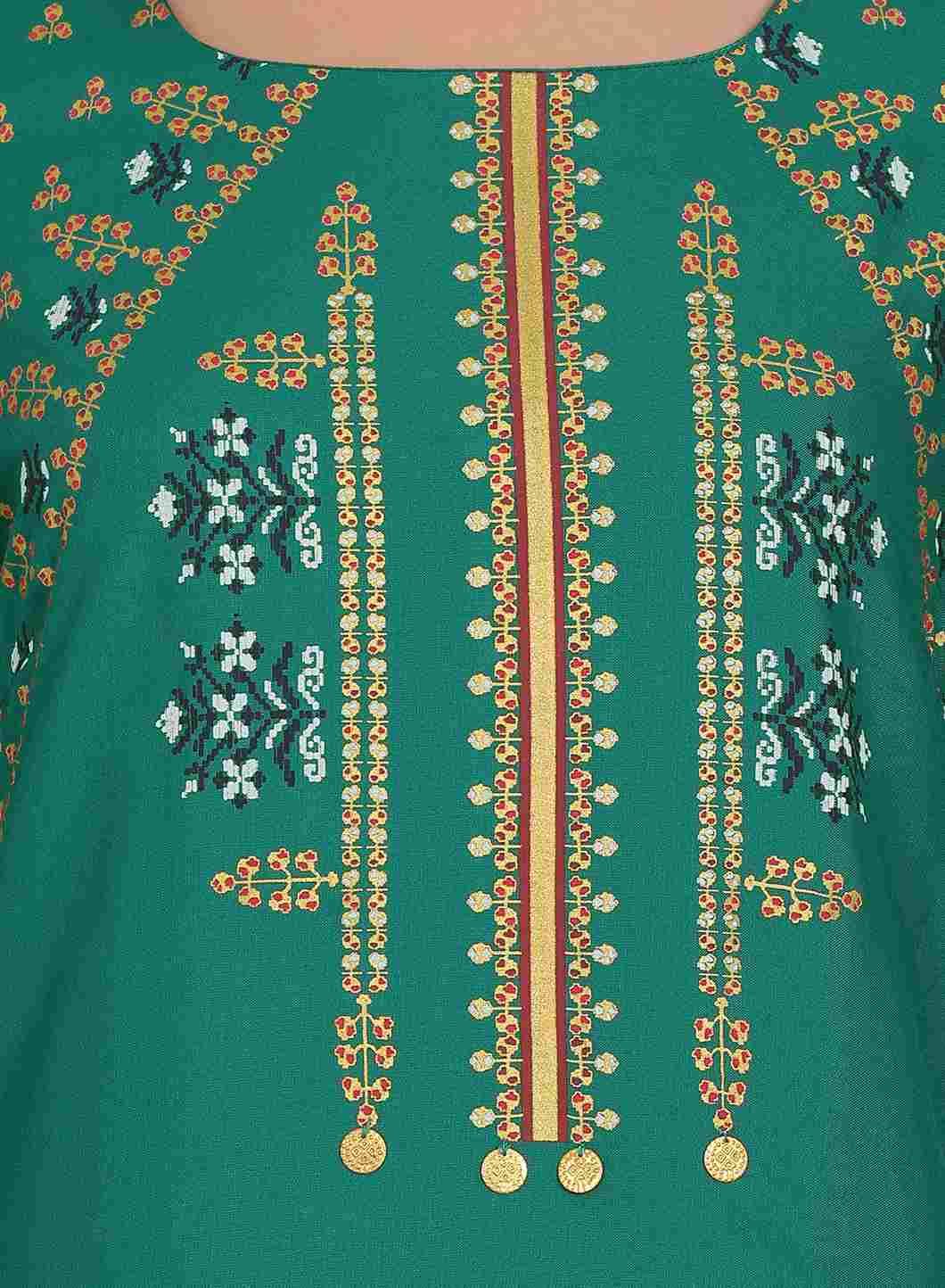 Green Round Neck Cold-Shoulder kurta - wforwoman