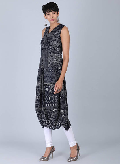 Black Glitter Print kurta - wforwoman