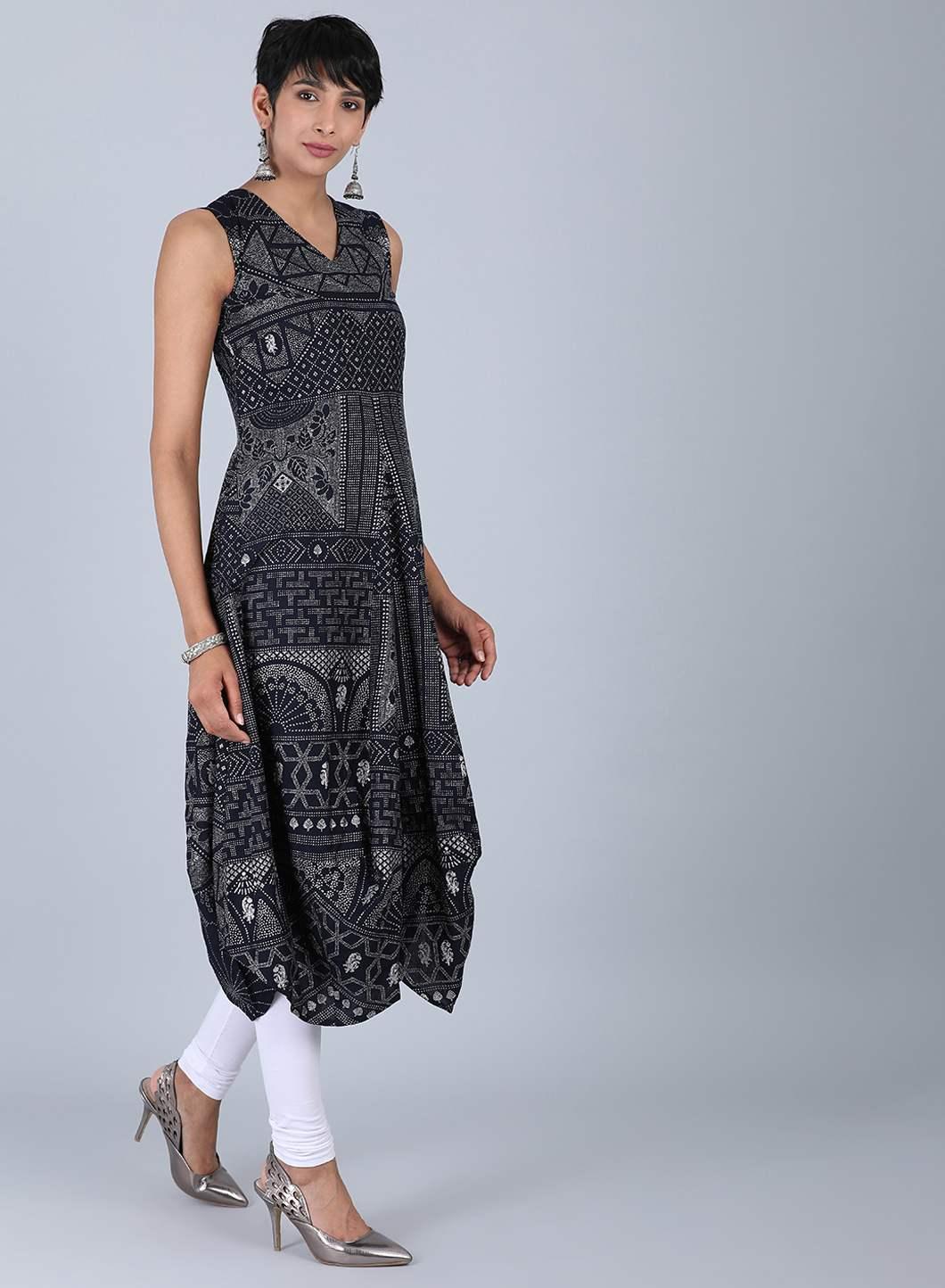 Black Glitter Print kurta - wforwoman