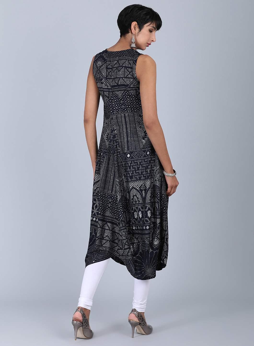 Black Glitter Print kurta - wforwoman