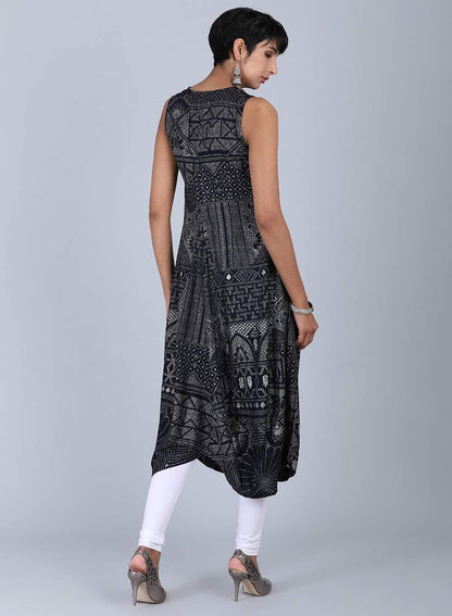 Black Glitter Print kurta - wforwoman