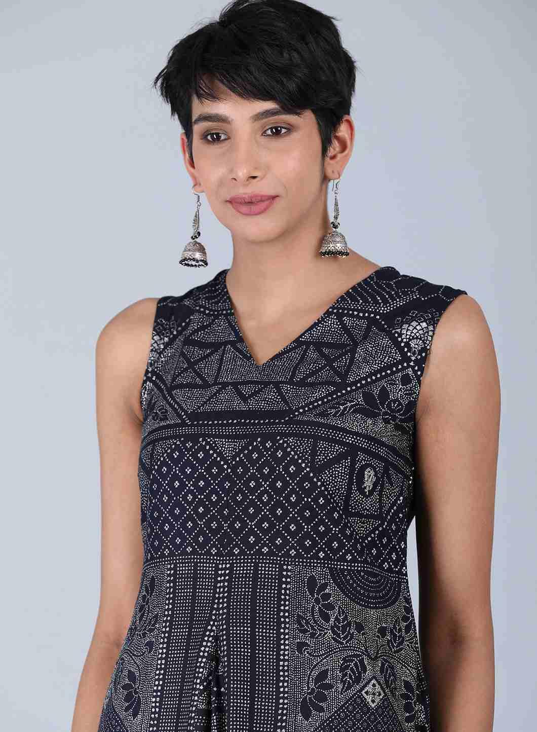 Black Glitter Print kurta - wforwoman