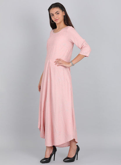 Pink Round Neck Glitter Print kurta - wforwoman