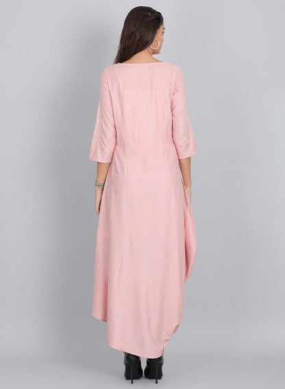 Pink Round Neck Glitter Print kurta - wforwoman