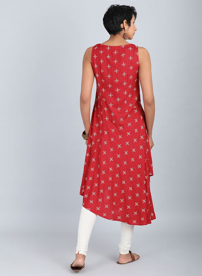 Red Round Neck Printed kurta