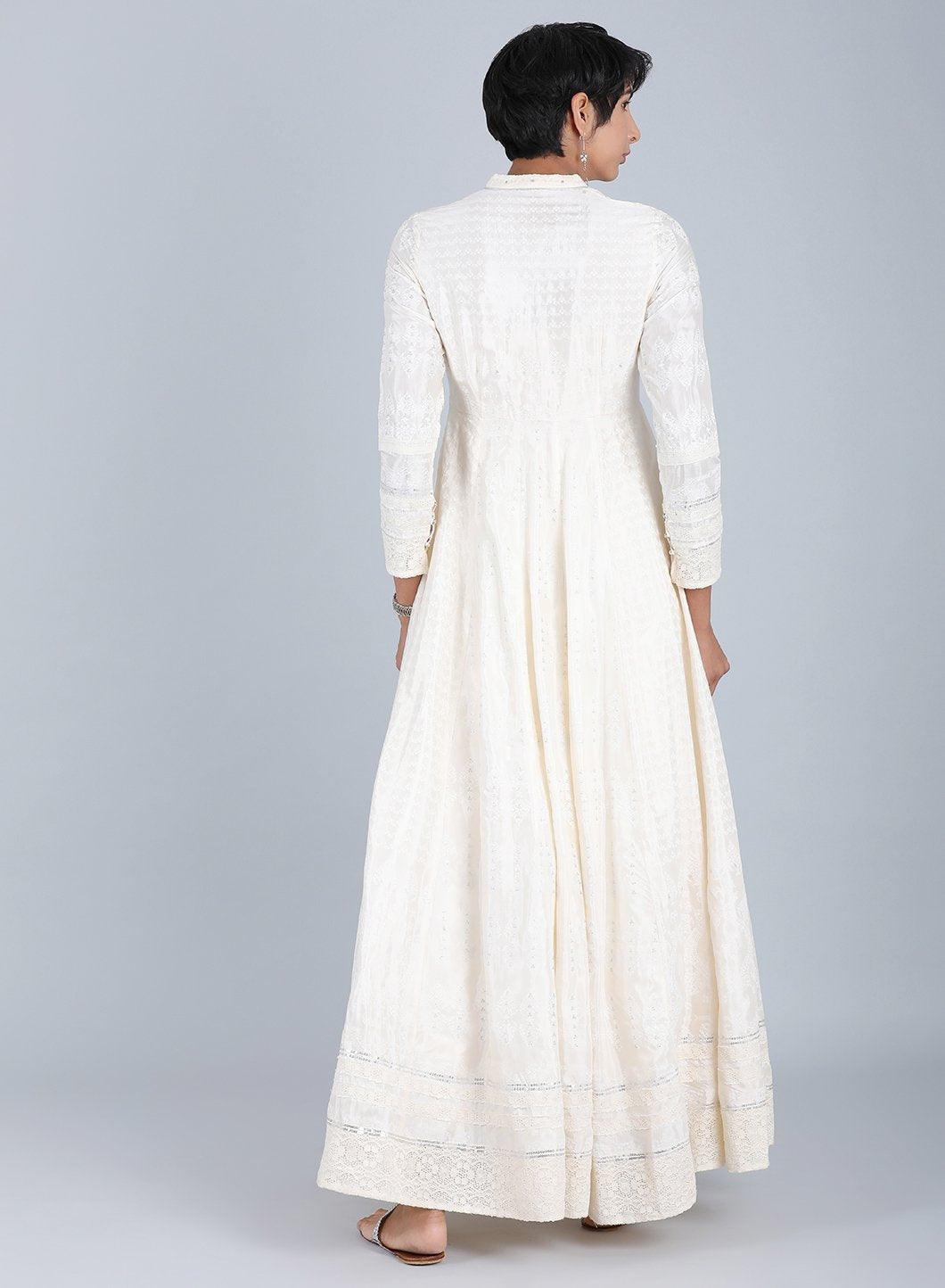 White Mandarin Neck kurta - wforwoman