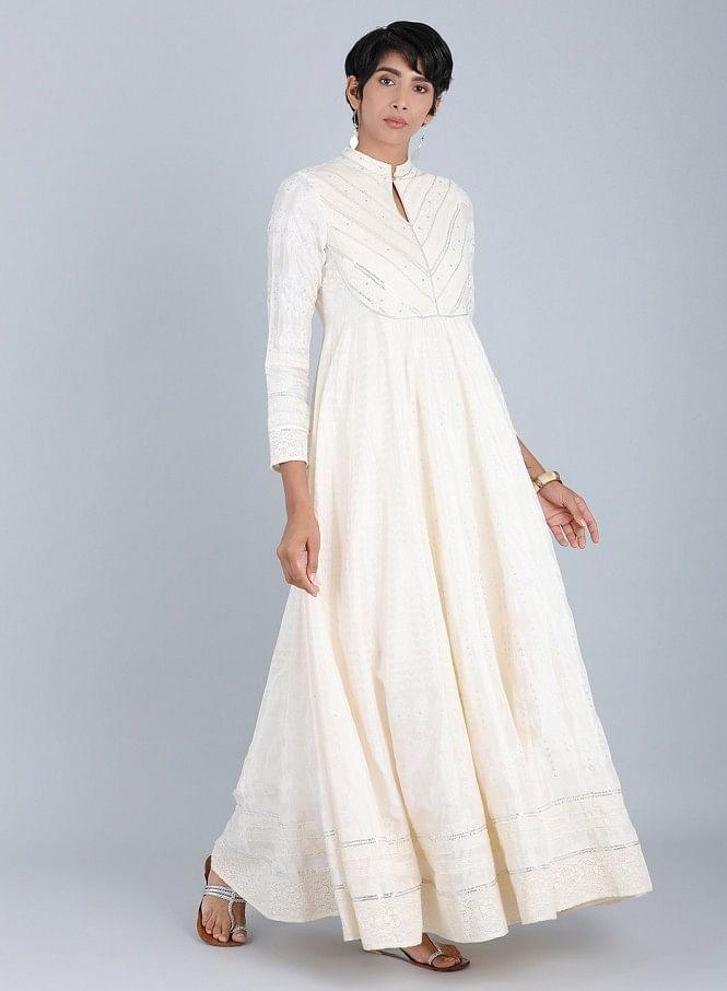 White Mandarin Neck kurta - wforwoman