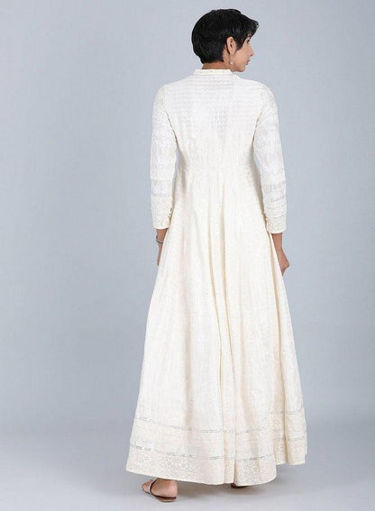 White Mandarin Neck kurta - wforwoman