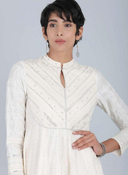 White Mandarin Neck kurta - wforwoman