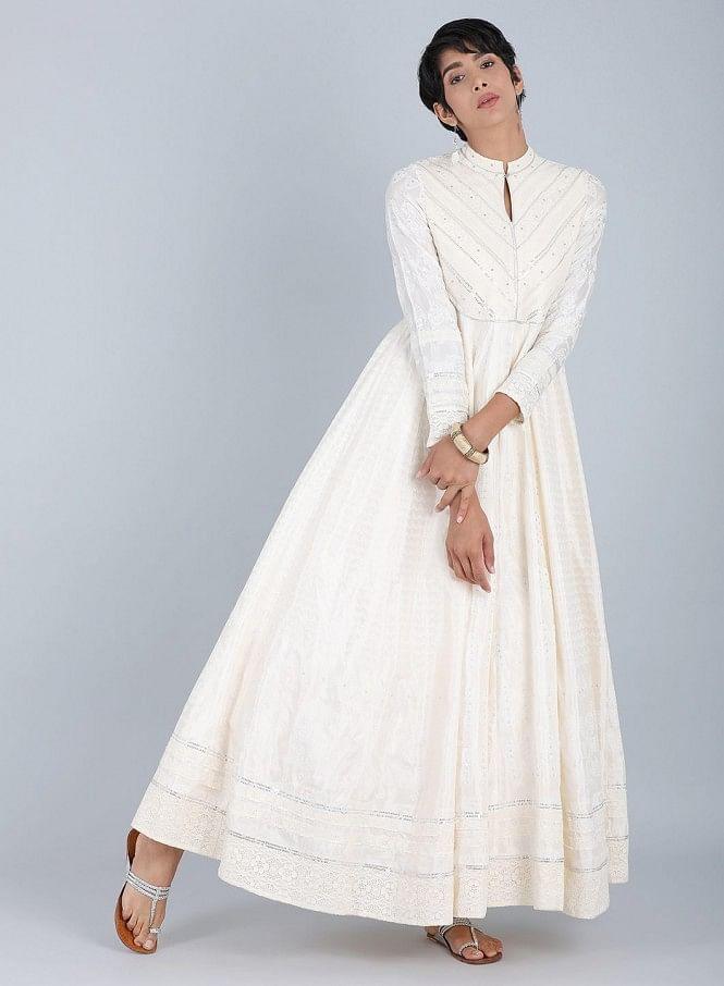 White Mandarin Neck kurta - wforwoman