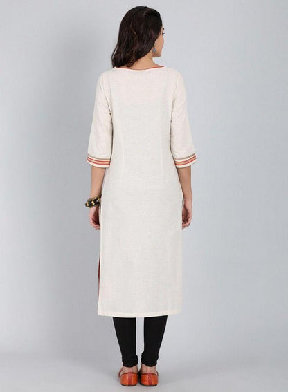 Off-White Round Neck Printed kurta - wforwoman