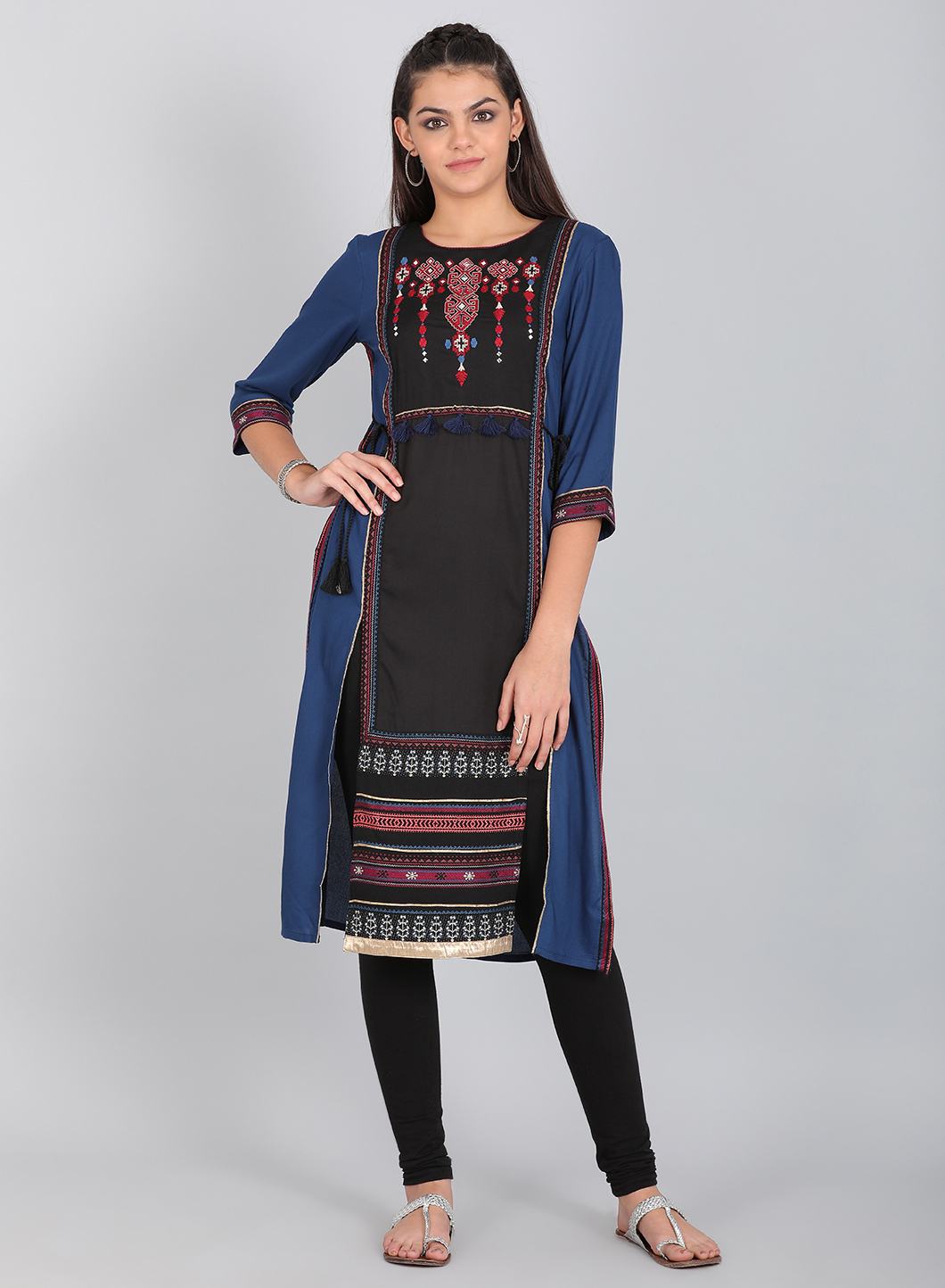 Black Printed Round Neck kurta