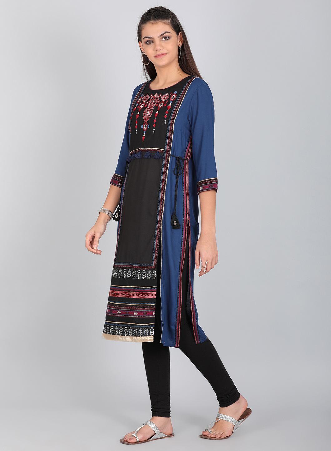 Black Printed Round Neck kurta