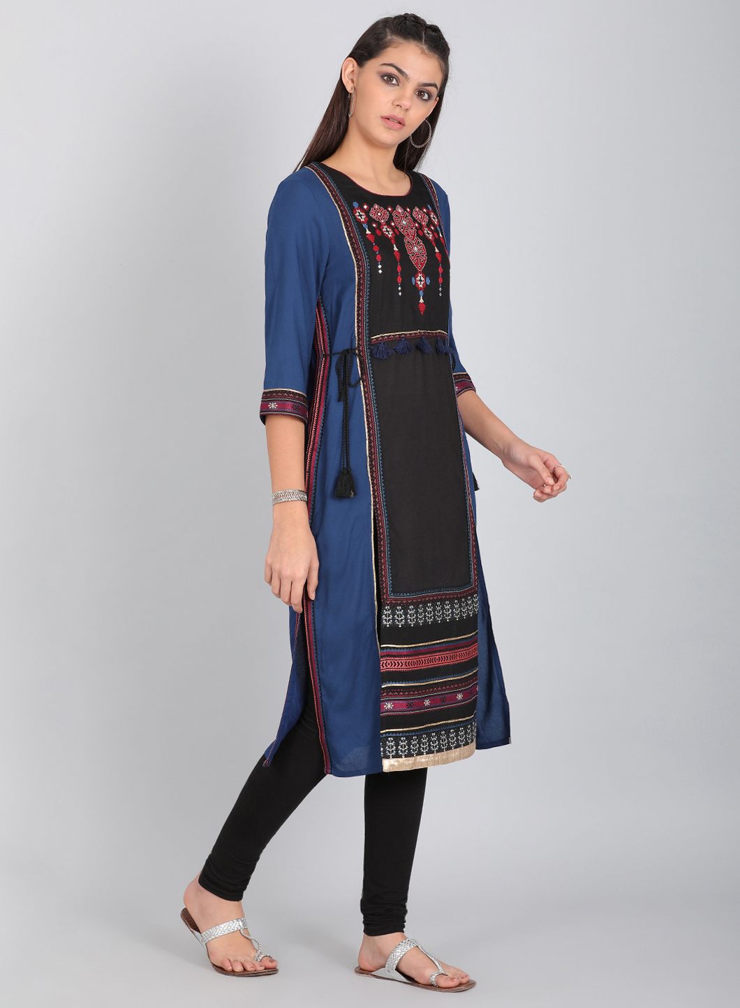 Black Printed Round Neck kurta