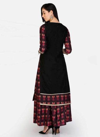 Black Round Neck Printed kurta - wforwoman