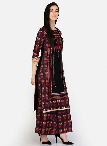 Black Round Neck Printed kurta - wforwoman