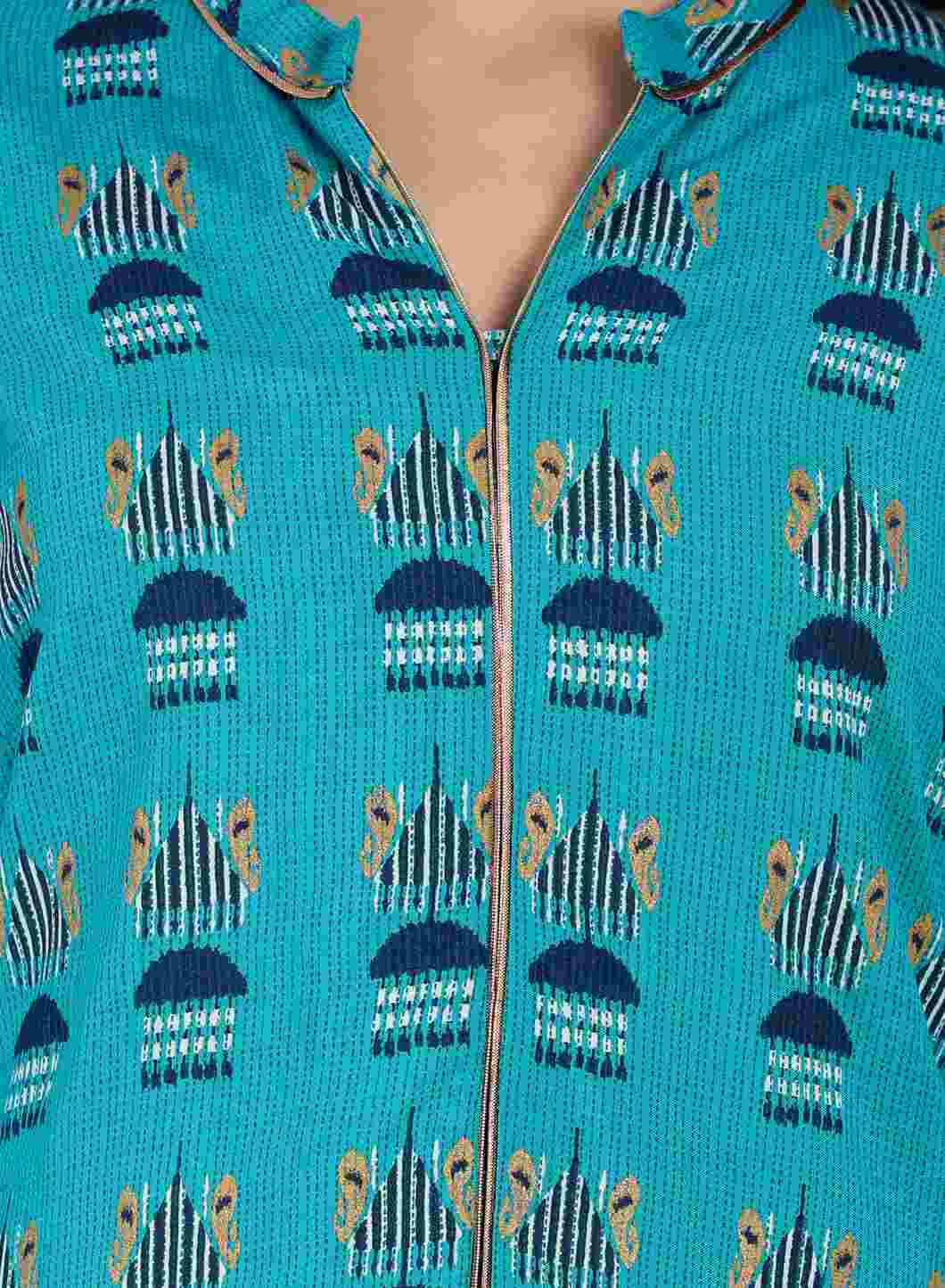 Blue Printed Mandarin Neck kurta