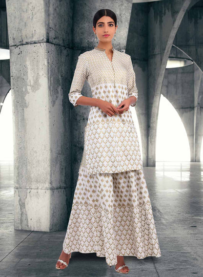 White Mandarin Neck Printed kurta