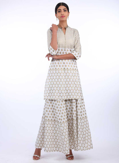 White Mandarin Neck Printed kurta