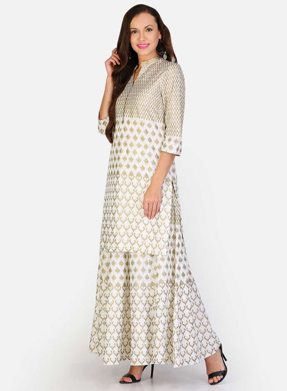 White Mandarin Neck Printed kurta