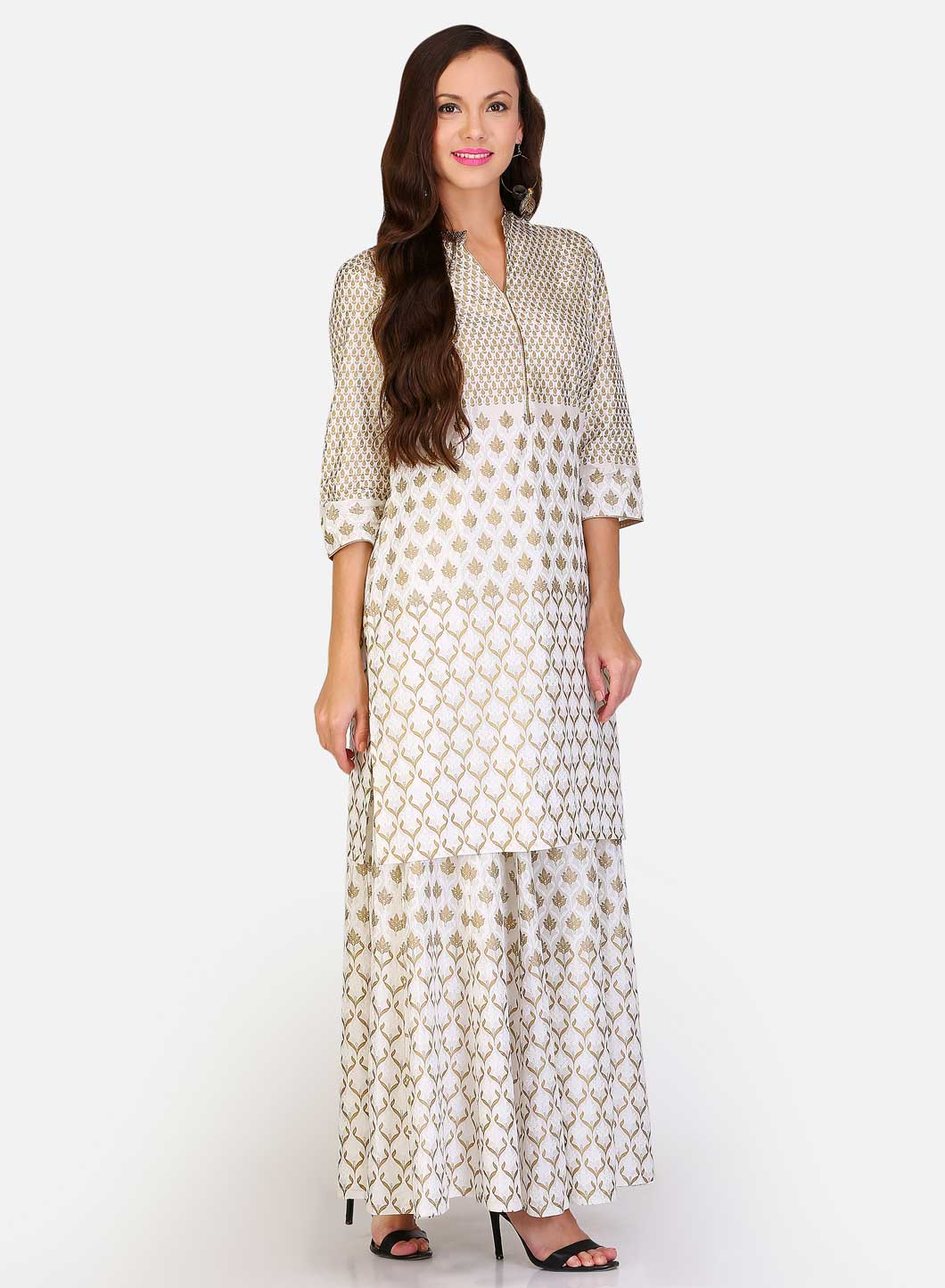 White Mandarin Neck Printed kurta