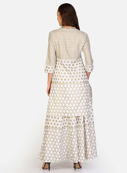 White Mandarin Neck Printed kurta