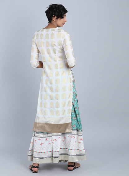 White Round Neck Floral Print kurta - wforwoman