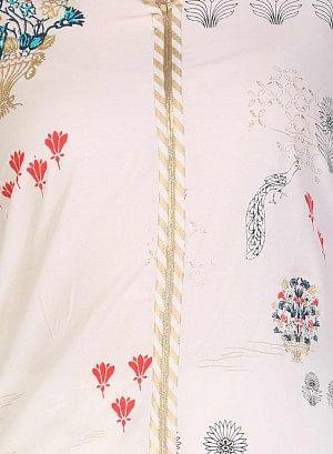 White Floral Printed Mandarin Neck kurta - wforwoman