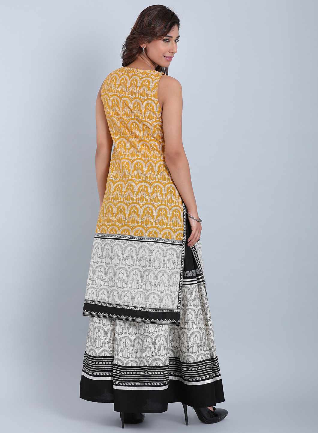 Yellow Printed Round Neck kurta