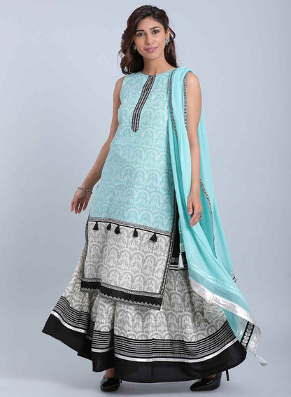 Blue Printed Round Neck kurta