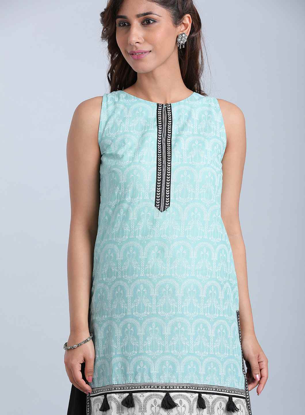 Blue Printed Round Neck kurta