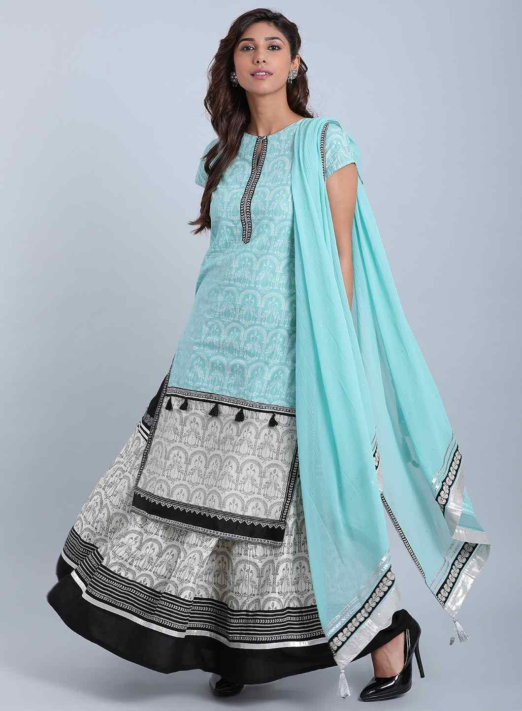 Blue Printed Round Neck kurta - wforwoman