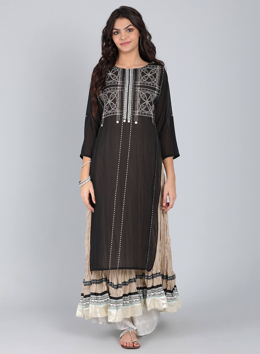 Black Round Neck Printed kurta