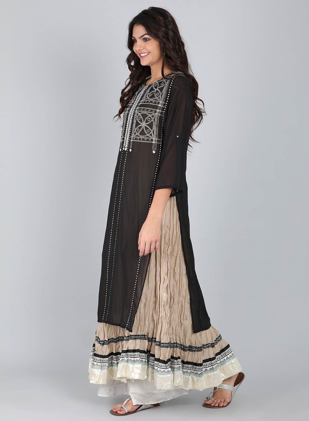 Black Round Neck Printed kurta