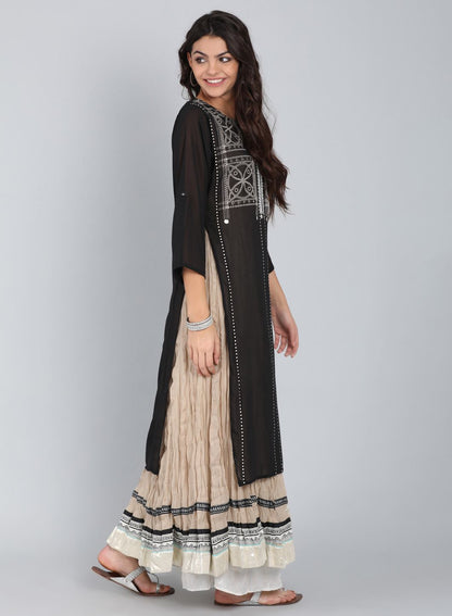 Black Round Neck Printed kurta