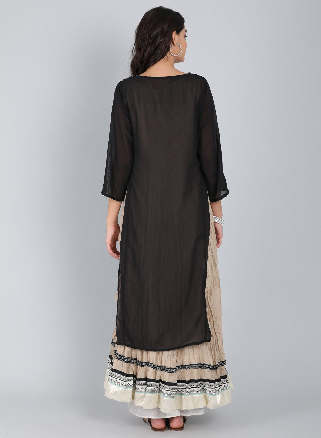 Black Round Neck Printed kurta