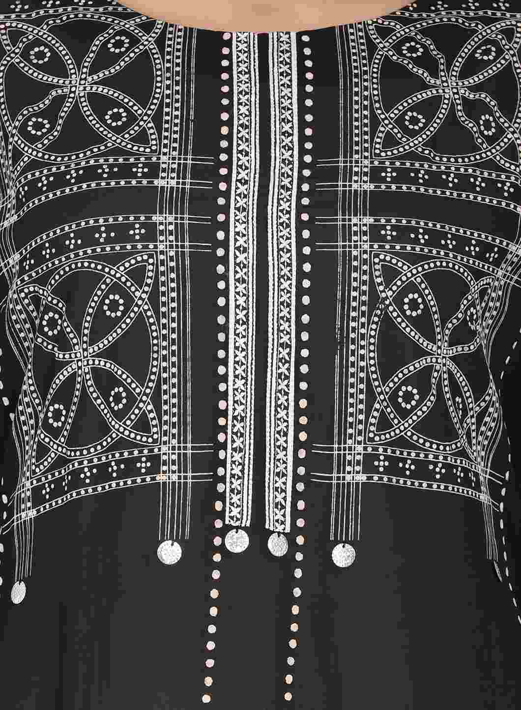 Black Round Neck Printed kurta